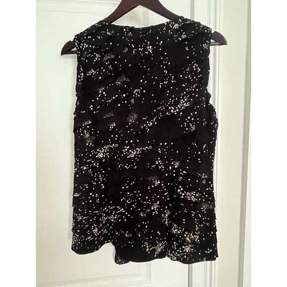 Tory Burch Silk Layered Ruffled Lea Black Stars Blouse Size 8 - Picture 5 of 7